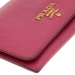 Pre Owned Prada Pink Saffiano Leather Flap Business Card Holder