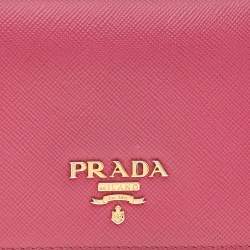 Pre Owned Prada Pink Saffiano Leather Flap Business Card Holder