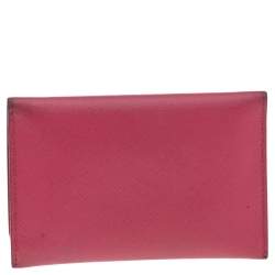 Pre Owned Prada Pink Saffiano Leather Flap Business Card Holder