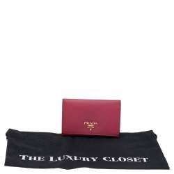 Pre Owned Prada Pink Saffiano Leather Flap Business Card Holder