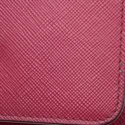 Pre Owned Prada Pink Saffiano Leather Flap Business Card Holder