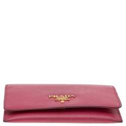 Pre Owned Prada Pink Saffiano Leather Flap Business Card Holder