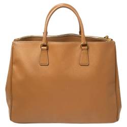 Pre Owned Prada Tan Saffiano Lux Leather Executive Galleria Double Zip Tote