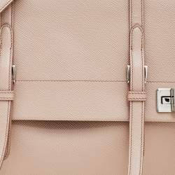 Pre Owned Prada Beige Saffiano Cuir Leather Double Turn Lock Top Handle Bag