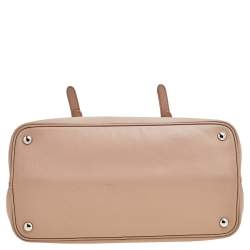 Pre Owned Prada Beige Saffiano Cuir Leather Double Turn Lock Top Handle Bag