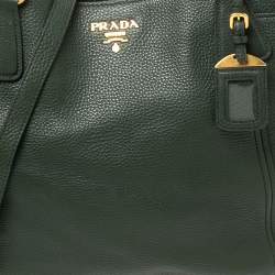 Pre Owned Prada Green Vitello Daino Leather Sacca 2 Manici Tote