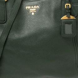 Pre Owned Prada Green Vitello Daino Leather Sacca 2 Manici Tote
