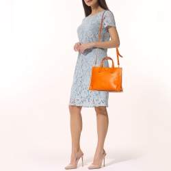 Pre Owned Prada Orange Saffiano Leather Triple Pocket Convertible Tote