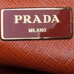 Pre Owned Prada Orange Saffiano Leather Triple Pocket Convertible Tote