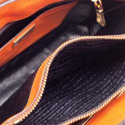 Pre Owned Prada Orange Saffiano Leather Triple Pocket Convertible Tote