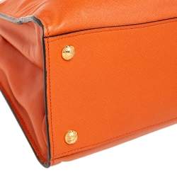 Pre Owned Prada Orange Saffiano Leather Triple Pocket Convertible Tote