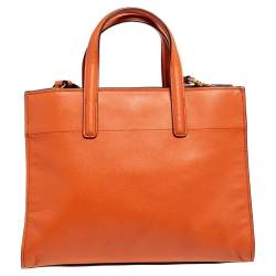 Pre Owned Prada Orange Saffiano Leather Triple Pocket Convertible Tote