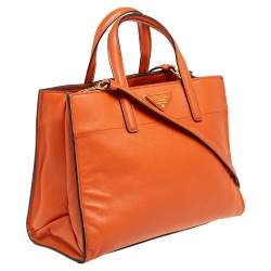 Pre Owned Prada Orange Saffiano Leather Triple Pocket Convertible Tote
