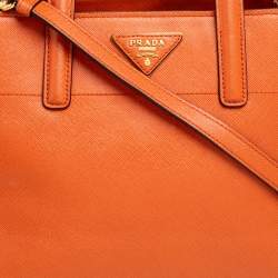 Pre Owned Prada Orange Saffiano Leather Triple Pocket Convertible Tote