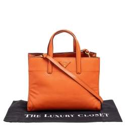 Pre Owned Prada Orange Saffiano Leather Triple Pocket Convertible Tote