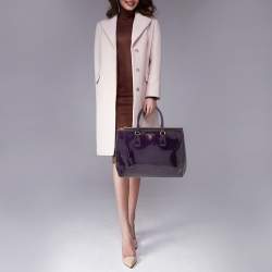 Pre Owned Prada Purple Patent Leather Large Double Zip Tote