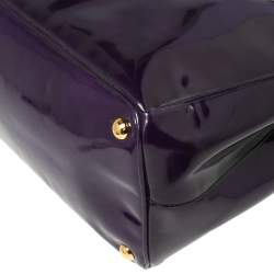 Pre Owned Prada Purple Patent Leather Large Double Zip Tote