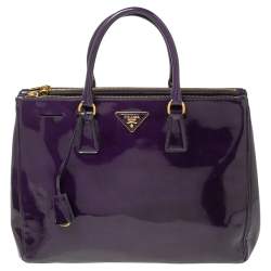 Pre Owned Prada Purple Patent Leather Large Double Zip Tote