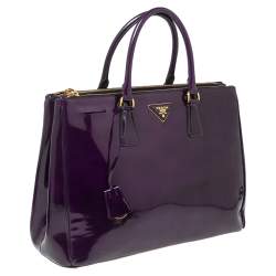 Pre Owned Prada Purple Patent Leather Large Double Zip Tote