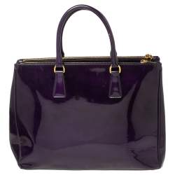 Pre Owned Prada Purple Patent Leather Large Double Zip Tote