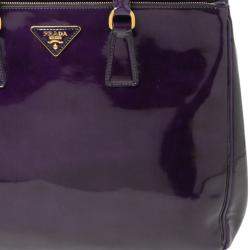 Pre Owned Prada Purple Patent Leather Large Double Zip Tote