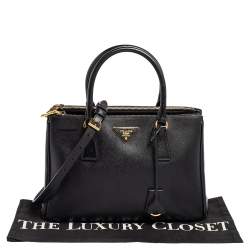 Pre Owned Prada Black Saffiano Lux Leather Small Galleria Tote
