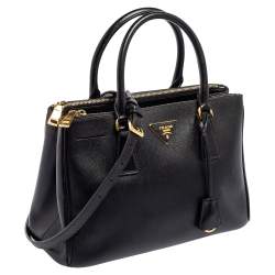 Pre Owned Prada Black Saffiano Lux Leather Small Galleria Tote