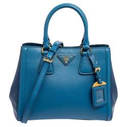 Pre Owned Prada Two Tone Blue Saffiano Lux Leather Open Tote