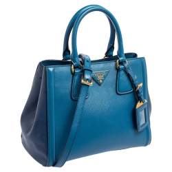 Pre Owned Prada Two Tone Blue Saffiano Lux Leather Open Tote