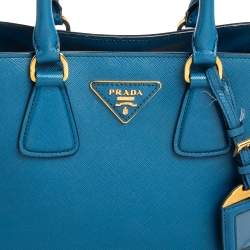 Pre Owned Prada Two Tone Blue Saffiano Lux Leather Open Tote
