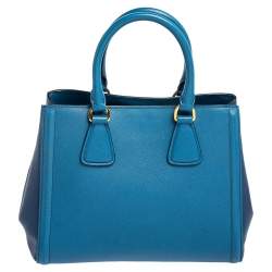 Pre Owned Prada Two Tone Blue Saffiano Lux Leather Open Tote