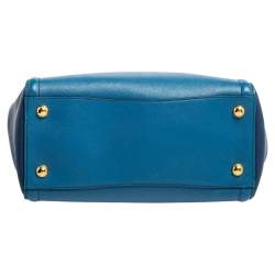 Pre Owned Prada Two Tone Blue Saffiano Lux Leather Open Tote