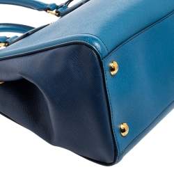 Pre Owned Prada Two Tone Blue Saffiano Lux Leather Open Tote