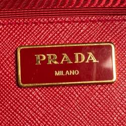 Pre Owned Prada Red Saffiano Lux Leather Zip Bauletto Bag