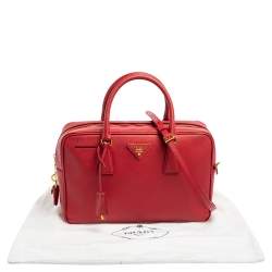 Pre Owned Prada Red Saffiano Lux Leather Zip Bauletto Bag