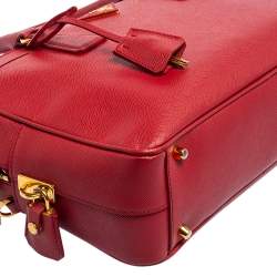 Pre Owned Prada Red Saffiano Lux Leather Zip Bauletto Bag