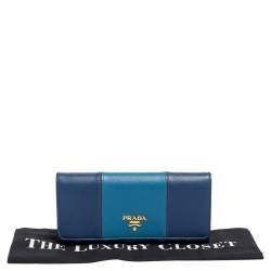 Pre Owned محفظة كونتينينتال برادا جلد سافيانو لوكس أزرق 
