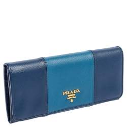 Pre Owned محفظة كونتينينتال برادا جلد سافيانو لوكس أزرق 