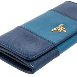 Pre Owned محفظة كونتينينتال برادا جلد سافيانو لوكس أزرق 
