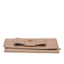 Pre Owned Prada Beige Saffiano Leather Bow Continental Wallet