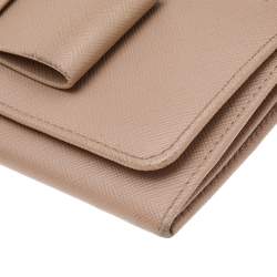 Pre Owned Prada Beige Saffiano Leather Bow Continental Wallet