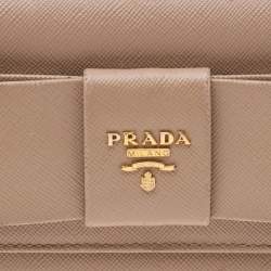 Pre Owned Prada Beige Saffiano Leather Bow Continental Wallet