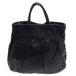 Pre Owned Prada Black Pleated Leather Hobo