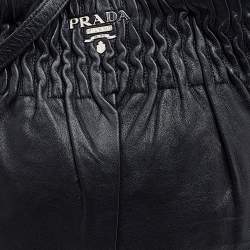 Pre Owned Prada Black Pleated Leather Hobo