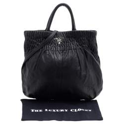 Pre Owned Prada Black Pleated Leather Hobo