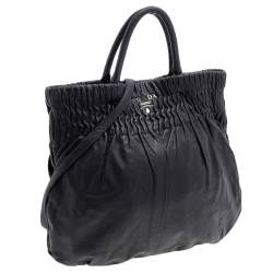 Pre Owned Prada Black Pleated Leather Hobo