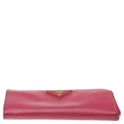 Pre Owned Prada Pink Saffiano Leather Long Wallet