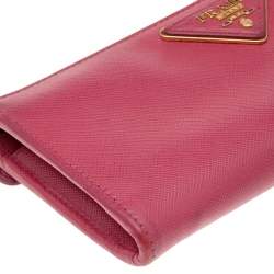 Pre Owned Prada Pink Saffiano Leather Long Wallet