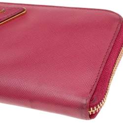 Pre Owned Prada Pink Saffiano Leather Long Wallet
