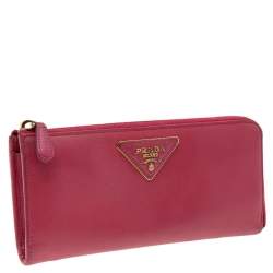 Pre Owned Prada Pink Saffiano Leather Long Wallet